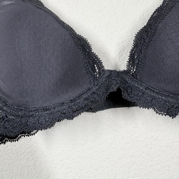 Natori 32D Feathers Plunge Bra Black Lace Underwired Padded Adjustable Strap - Picture 7 of 10